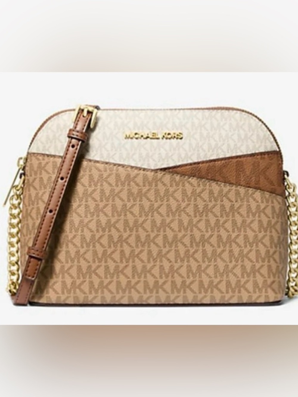 New Michael Kors Jet Set Travel Medium Dome Crossbody Camel Multi